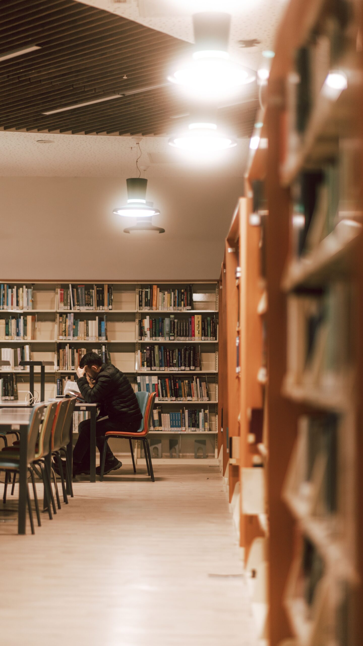 Student in school library